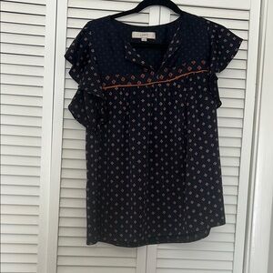 LOFT Navy and Orange Women's Top